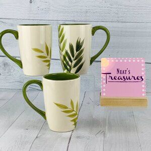 Tabletops Gallery COSTA SQUARE Sage Green Palm Leaves Large Coffee Cup Mug Set 3